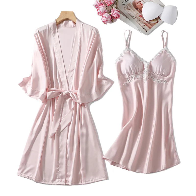 Комплект короткого халата-кимоно из 2 предметов Повседневная Ночная одежда