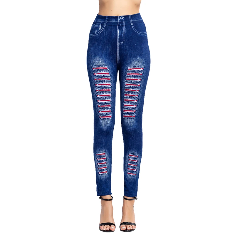 blue 1 Sfit, женские леггинсы, в полоску, с принтом, леггинсы, имитация джинсовой ткани, тонкие, для фитнеса, эластичные, бесшовные, леггинсы с высокой талией, с принтом - Color: blue 1
