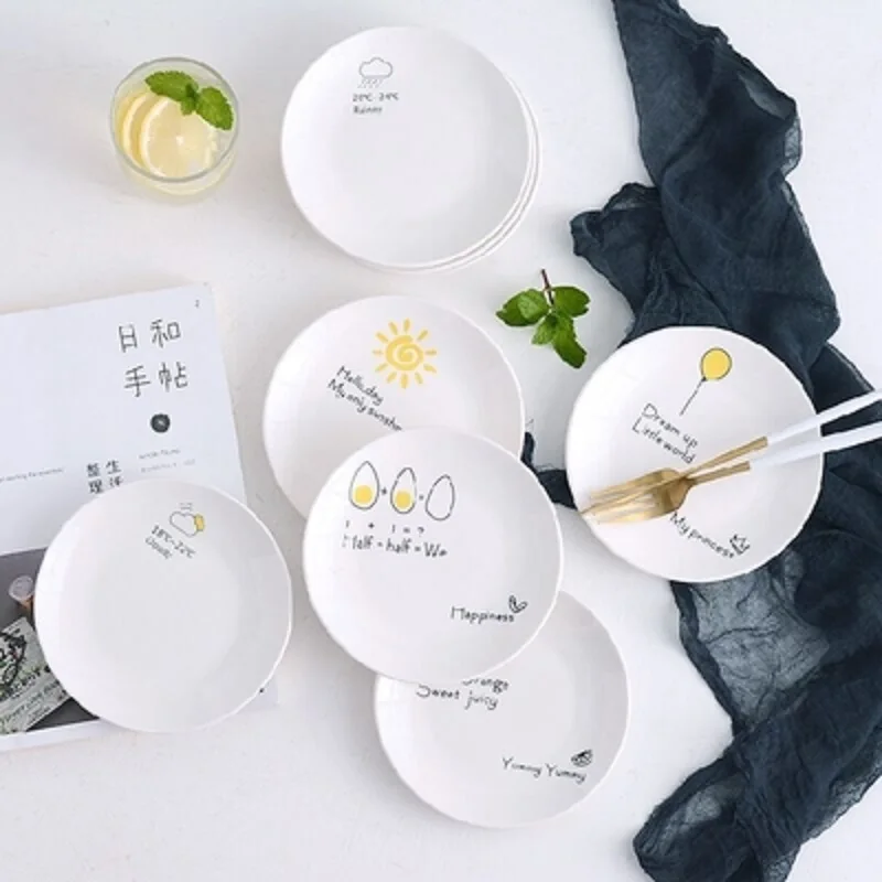 Керамические обеденные тарелки в скандинавском стиле с изображением кактуса