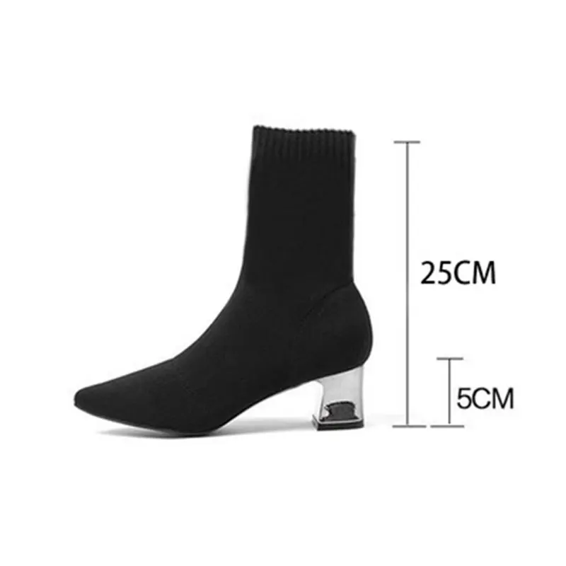5CMHEEL 20CMBOOT GENSHUO женские туфли-лодочки; сезон весна-осень; женские ботильоны черного цвета на высоком каблуке; Bppts; туфли-лодочки на шпильке; обувь без шнуровки с закрытым носком - Цвет: 5CMHEEL 20CMBOOT