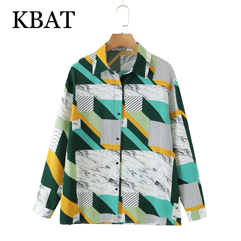 

KBAT 2021 Новая мода геометрический принт Свободная Женская рубашка с длинным рукавом шикарная Офисная Женская рубашка блузы женские