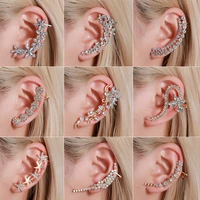 trendy gold plated diamond studded butterfly flower ear clip for women temperament star single ear clip on statement earrings