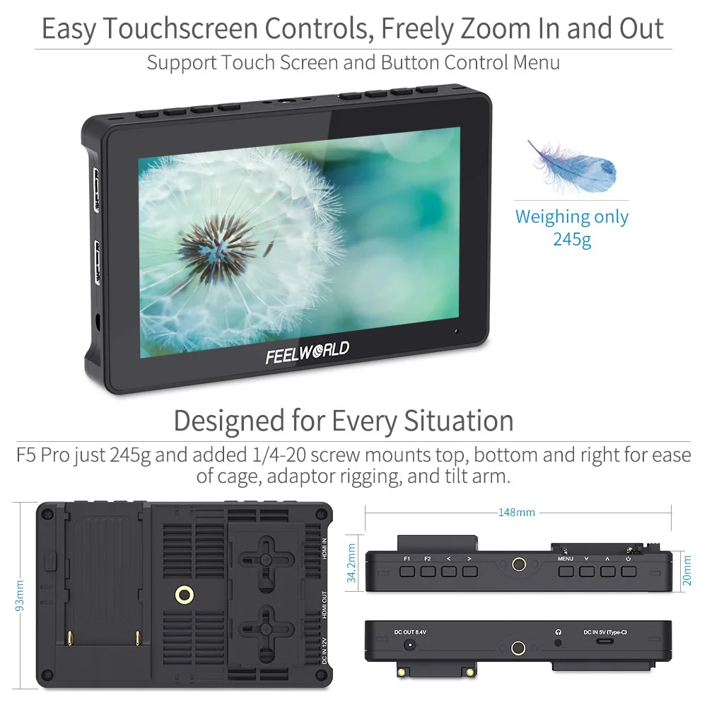 FEELWORLD F5 Pro 5 дюймов на цифровой зеркальной камере полевой монитор сенсорный экран