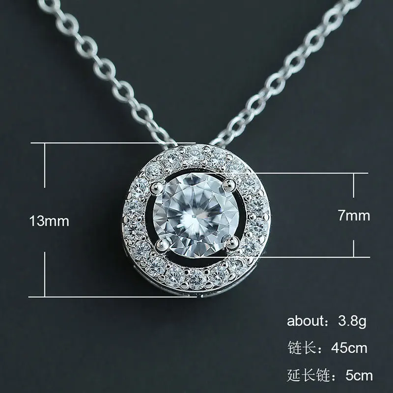 

BIJOX STORY Fashion Silver 925 Jewelry Necklace with 7mm Round Zircon Gemstone Pendant for Women Wedding Engagement Promise Gift