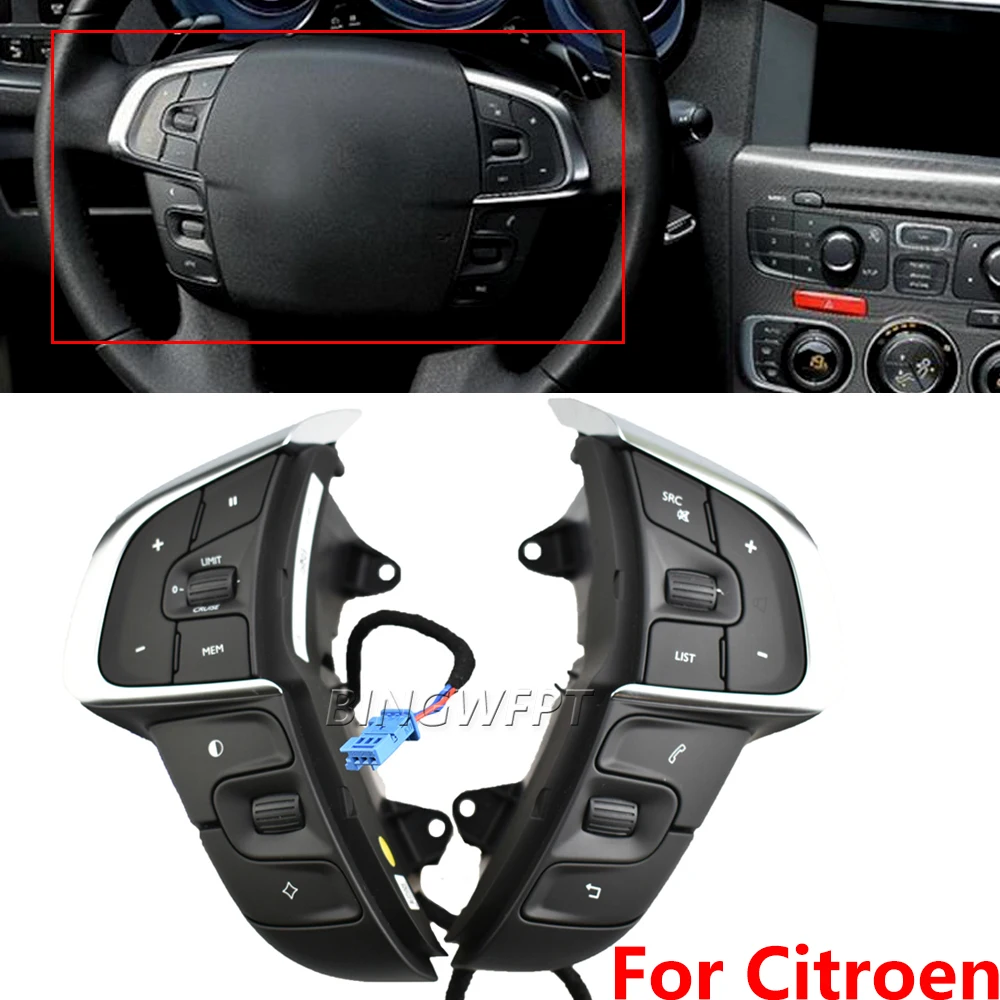 

Новый оригинальный переключатель рулевого колеса для Citroen C4 2013, автомобильная Многофункциональная Кнопка круиз-контроля, Кнопки громкости ...