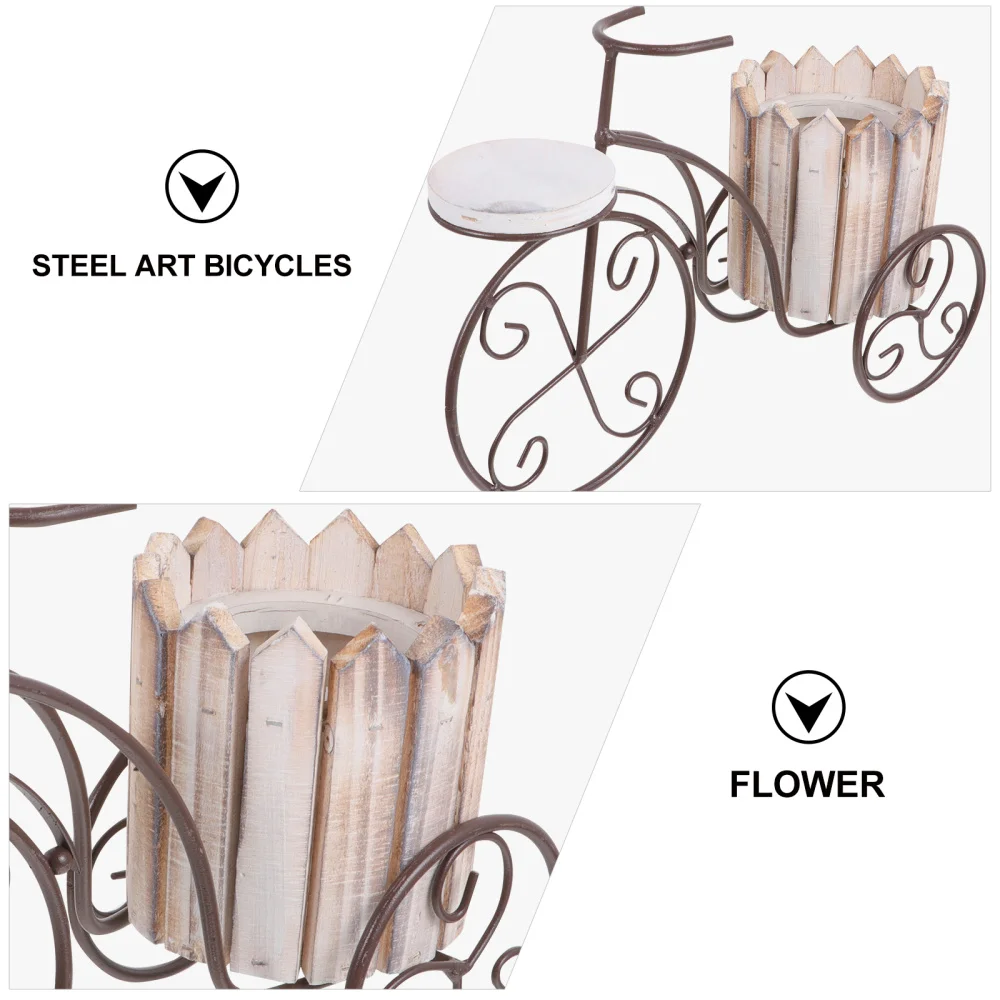 

Iron Bike Plant Stand Rustic Style Flower Pot Cart Holder Desktop Decoration