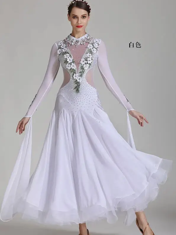 Фото Женское платье для бальных танцев белое стразы с кристаллами S7035 | Тематическая