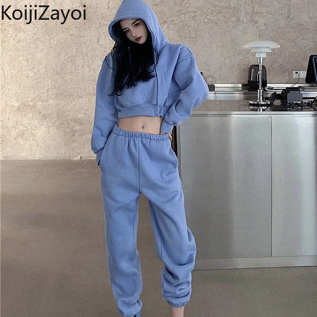 

Koijizayoi Casual Sexy Women Two Pieces Set Crop Sweatshirt High Waist Harem Pant Fall Winter Tracksuit Fashion Lady Solid Suit