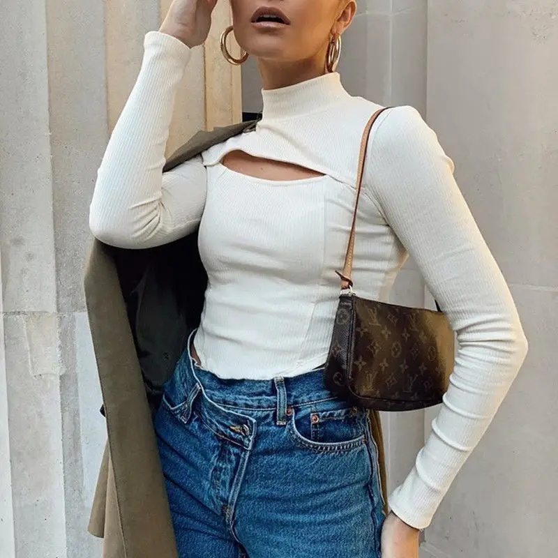 Женский топ с воротником-стойкой тонкая универсальная короткая рубашка длинным