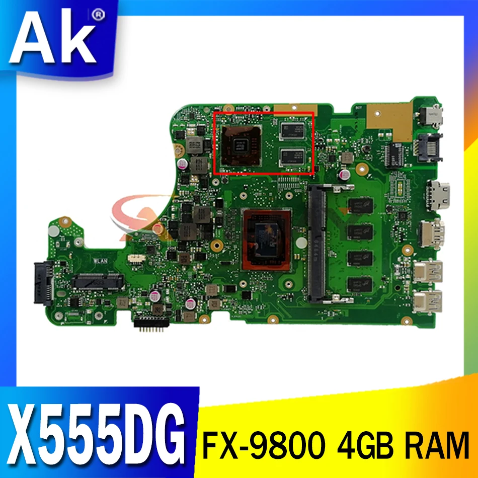 

Akemy X555DG with FX-9800 4GB RAM For Asus X555YI X555D A555D X555Y X555DG notebook motherboard tested full 100%