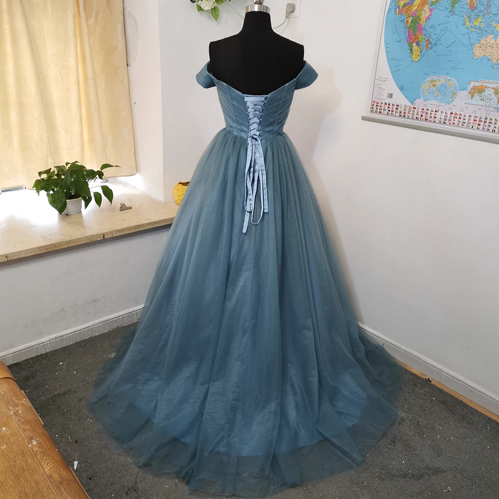 MYYBLE 2021 ash-blue shoulder formal evening dress brush style tuxedo short-sleeved swing back lace up cheapgrab fold popular |