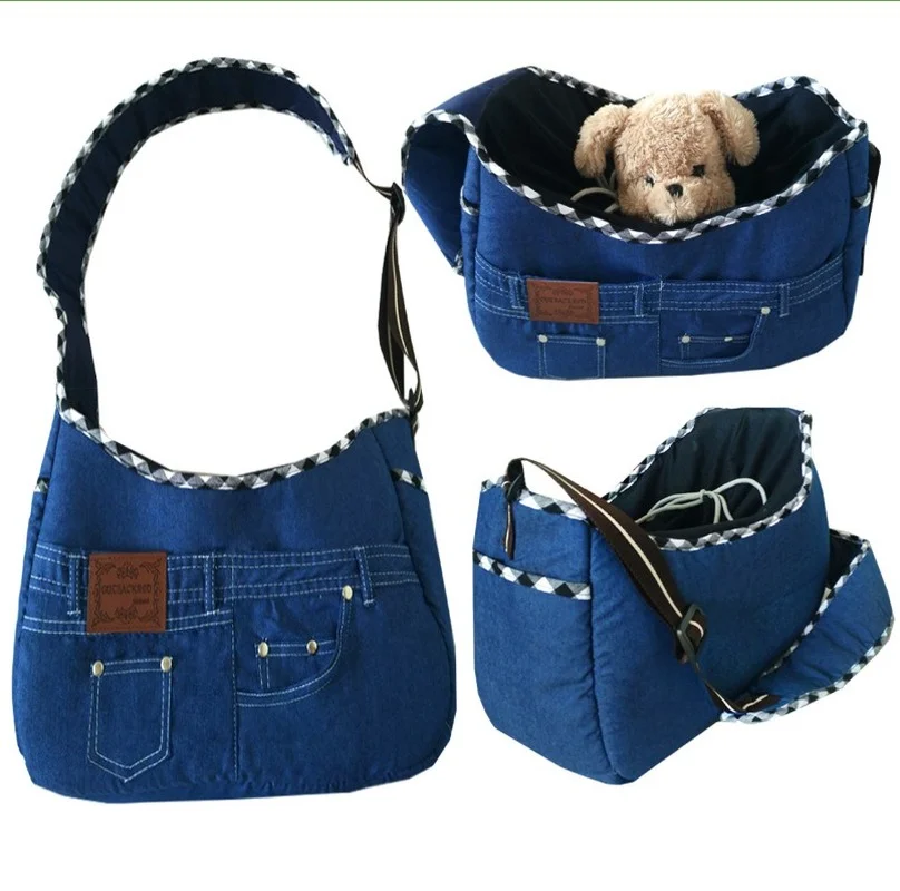 

Going Out Pet Diagonal Denim Bag Diagonal Bag Adjustable Shoulder Strap Length Small and Medium-sized Cats and Dogs Carry Bag