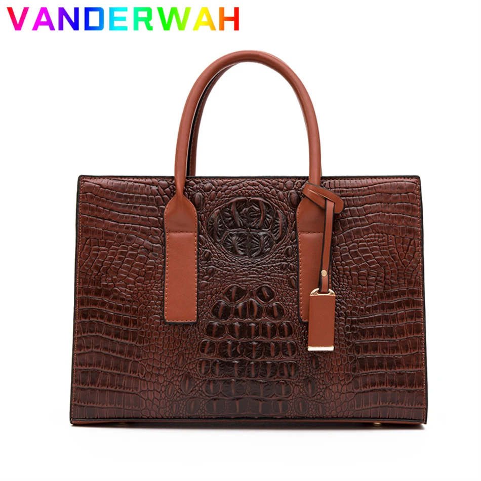 

Women's Fashion Handbag Big Capacity Crocodile Pattern Bag Luxury Shoulder Crossbody Tote High Quality Leather Handle Sac A Main