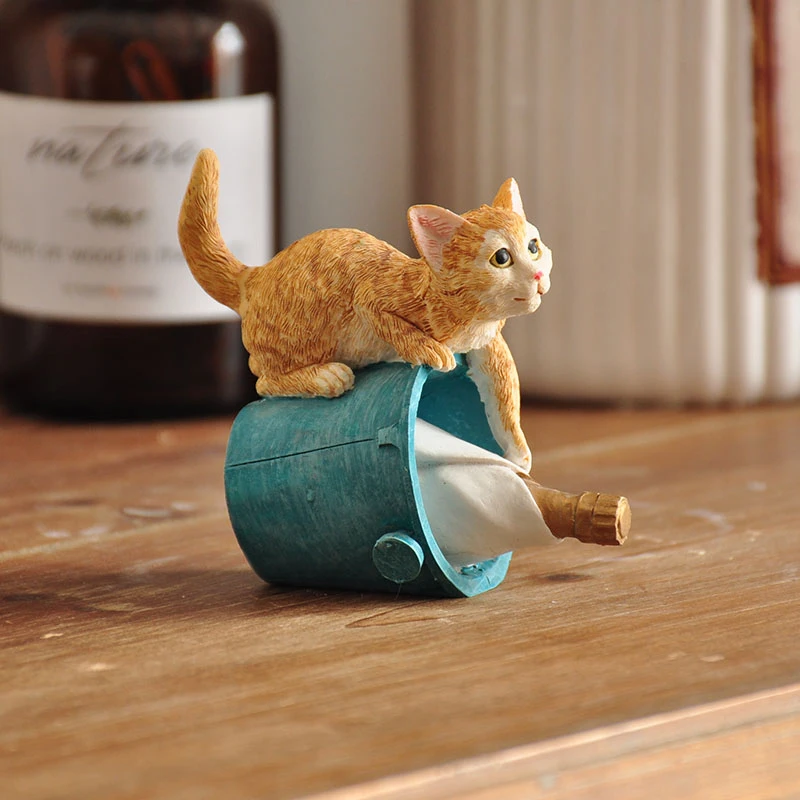 

Resin Crafts Cat Sculpture Kitten Rice Wine Barrel Animal Sculpture Furnishings Abstract Scene Decorations Statues Home Decor
