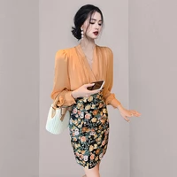 elegant v neck korean autumn slim print dress women vintage long sleeve splicing high waist party dresses vestidos