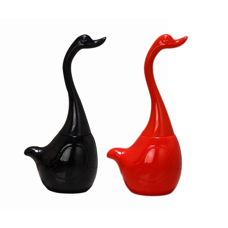 

2pcs Ceramic Plastic Swan Toilet Brush Holder Creative Bathroom Funny Household Cleaning Tool Cleaning Brush - Red & Black
