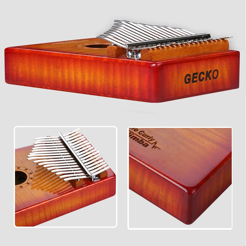 GECKO Kalimba 17 Keys CURLY MAPLE Thumb Piano and EVA High Performance Protection Box, Tuning Hammer, musical instrument MC-S enlarge
