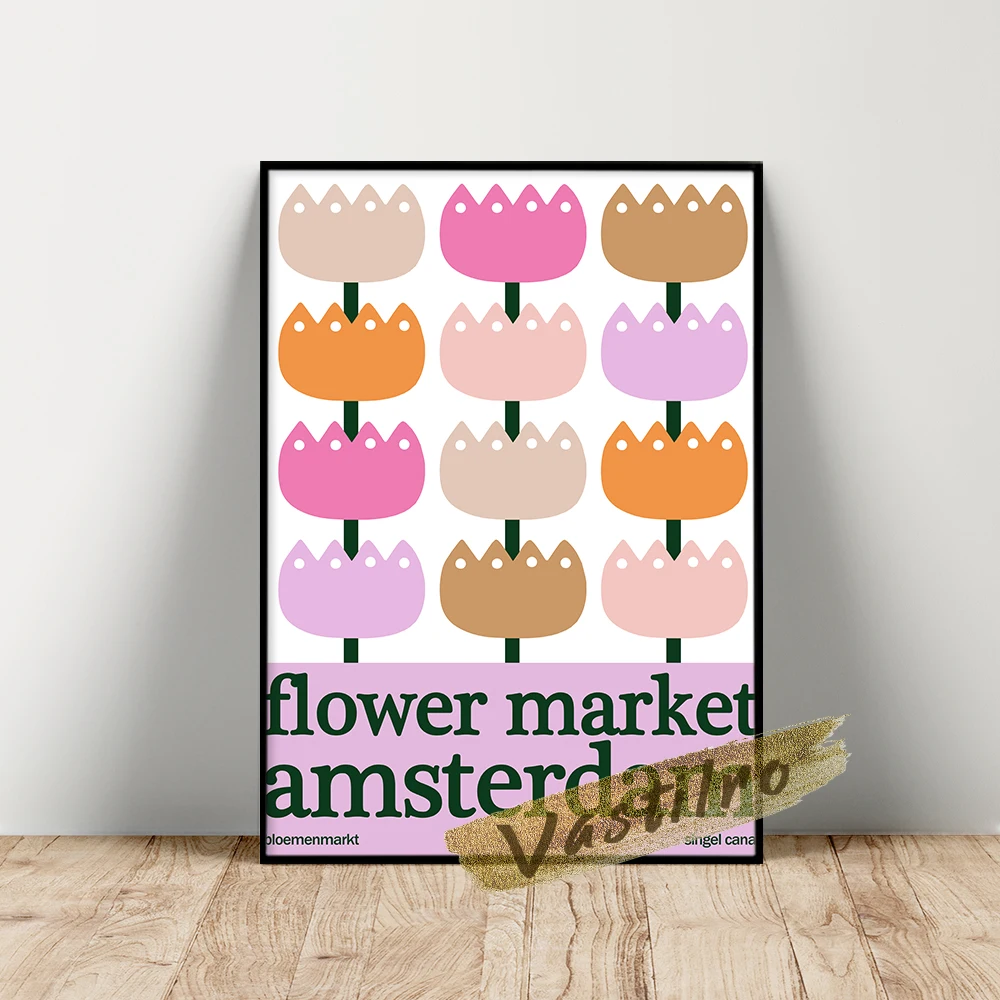 

Amsterdam Flower Market Poster Printable Wall Art Canvas Painting Illustration Prints Wall Decor Bedroom Living Home Decorate