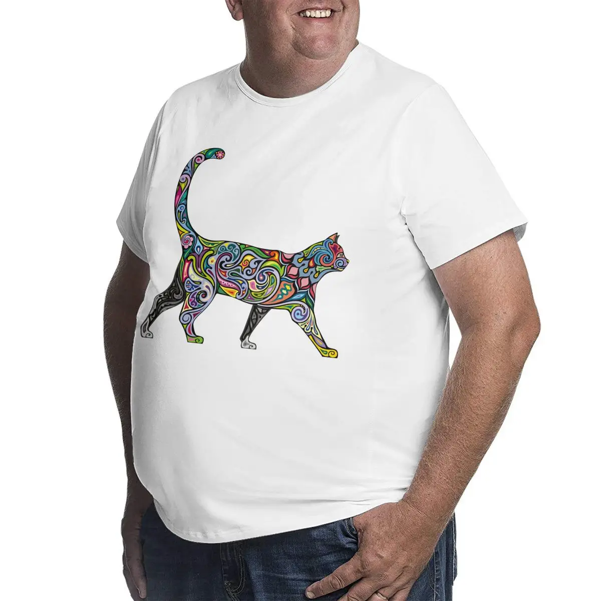 

Kanpa Cotton T Shirts for Big Men Pattern Men Clothing Workout Tops Oversized Cat T-shirt Plus Size Black
