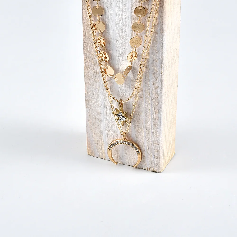 Boho New Fashion Sequin Crystal Sun Horns Pendant Necklaces For Women Vintage 2020 Gold Necklace Multilayer Female Jewelry Gift | Украшения