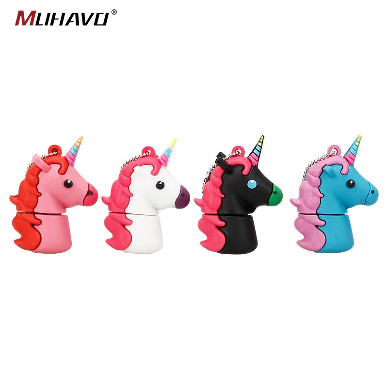 Мультяшный флеш накопитель usb 64 ГБ 32 новая милая флешка с единорогом 128 16 8 4 Гб cle 2