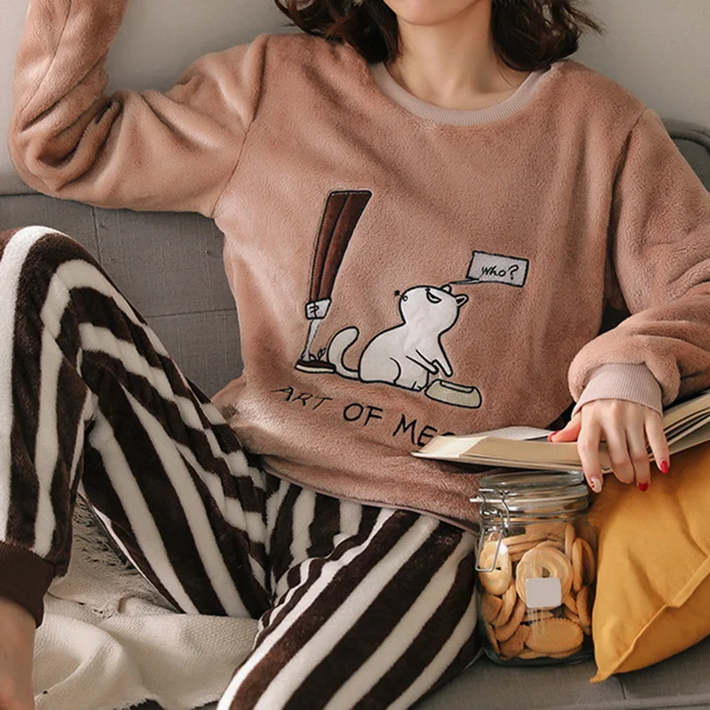 Женская пижама осенне зимний пижамный комплект женская одежда для сна с длинным