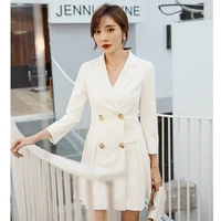 yigelila fashion white solid dress turndown collar full sleeves short dress double breasted above knee with poket dress 65353