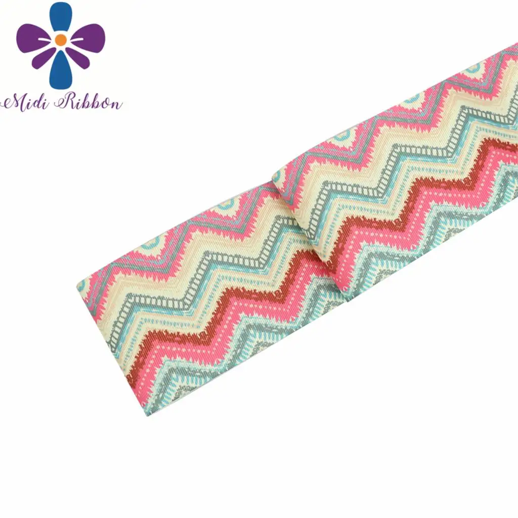 16mm-75mm Jeans Retro Flower Wave Printed Grosgrain/Foe Ribbon Denim Like DIY Hair Bowknots 50yards/roll | Дом и сад