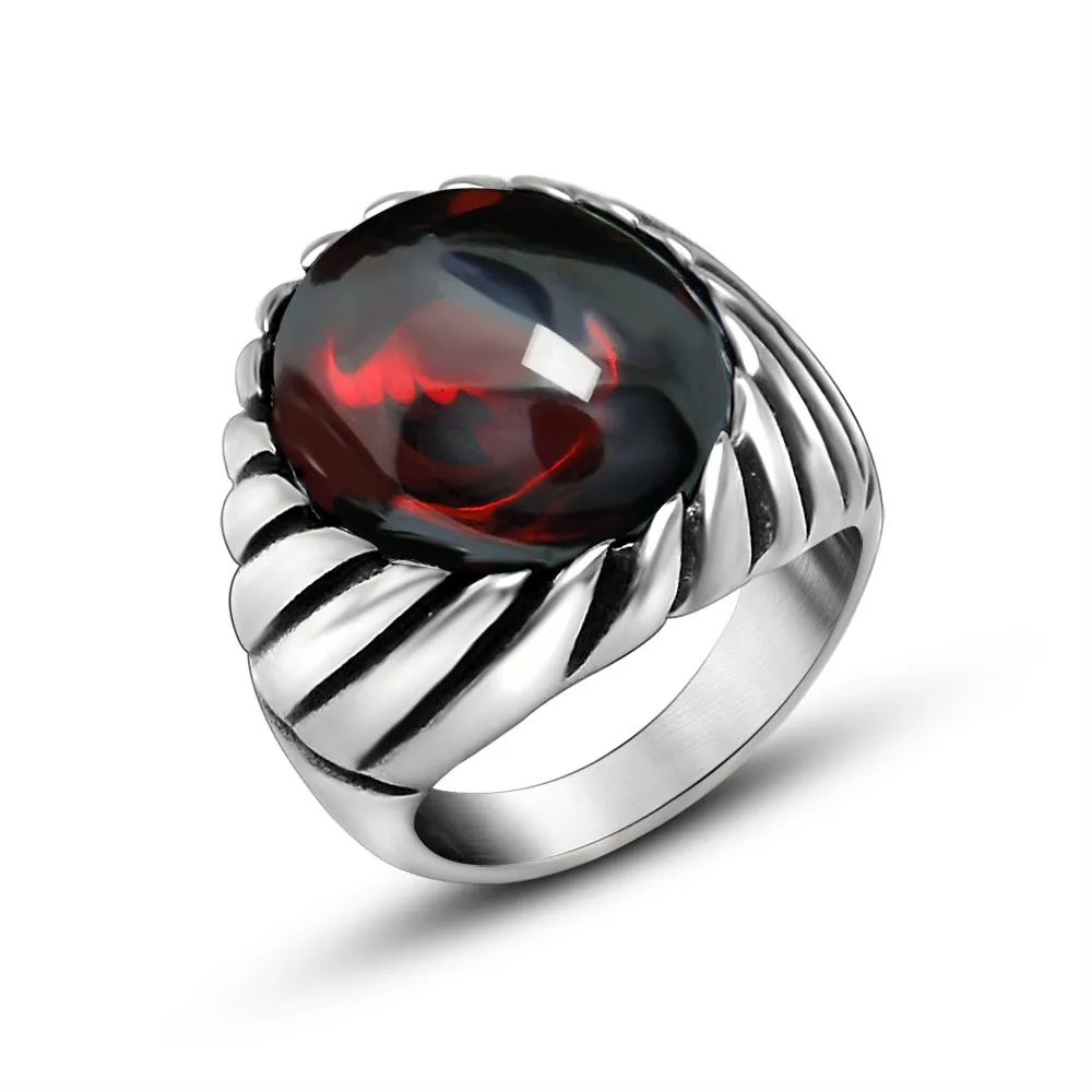 

2020 New Fashion Trend Men's Retro Ring Titanium Steel Ring Personality Creative Popular Red and Black Ring