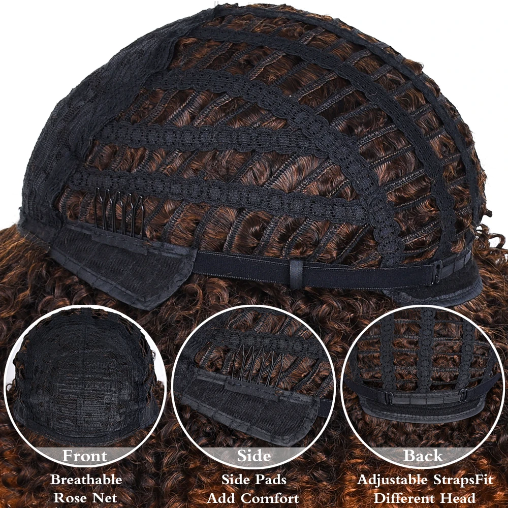 

Short Afro Kinky Curly Wigs With Bangs For Black Women Blonde Mixed Brown Synthetic Cosplay African Wigs Heat Resistant Annivia