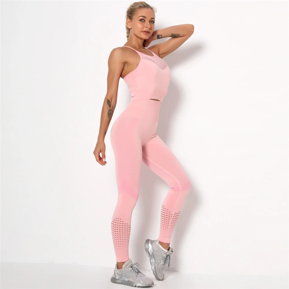 

Seamless Women Nylon Yoga Set Crop Tops Leggings Sport Fitness Pants Workout Clothes For Women Gym Yoga Sport Running Set