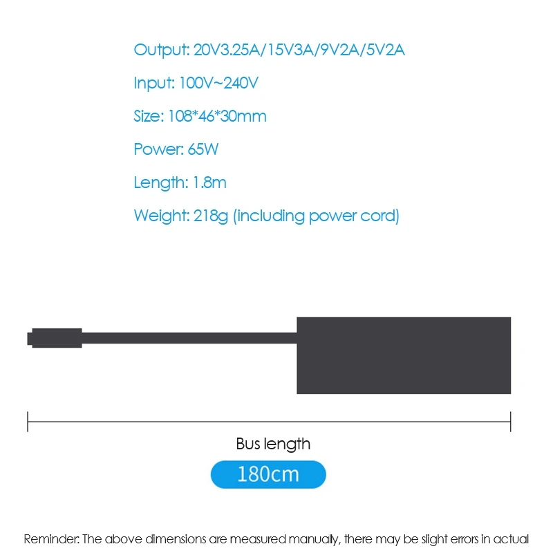 

65W Laptop Charger for Lenovo TYPE-C Notebook Power Adapter PD3.0 Multi-Power 20V/3.25A /15V3A/9V2A/5V2A