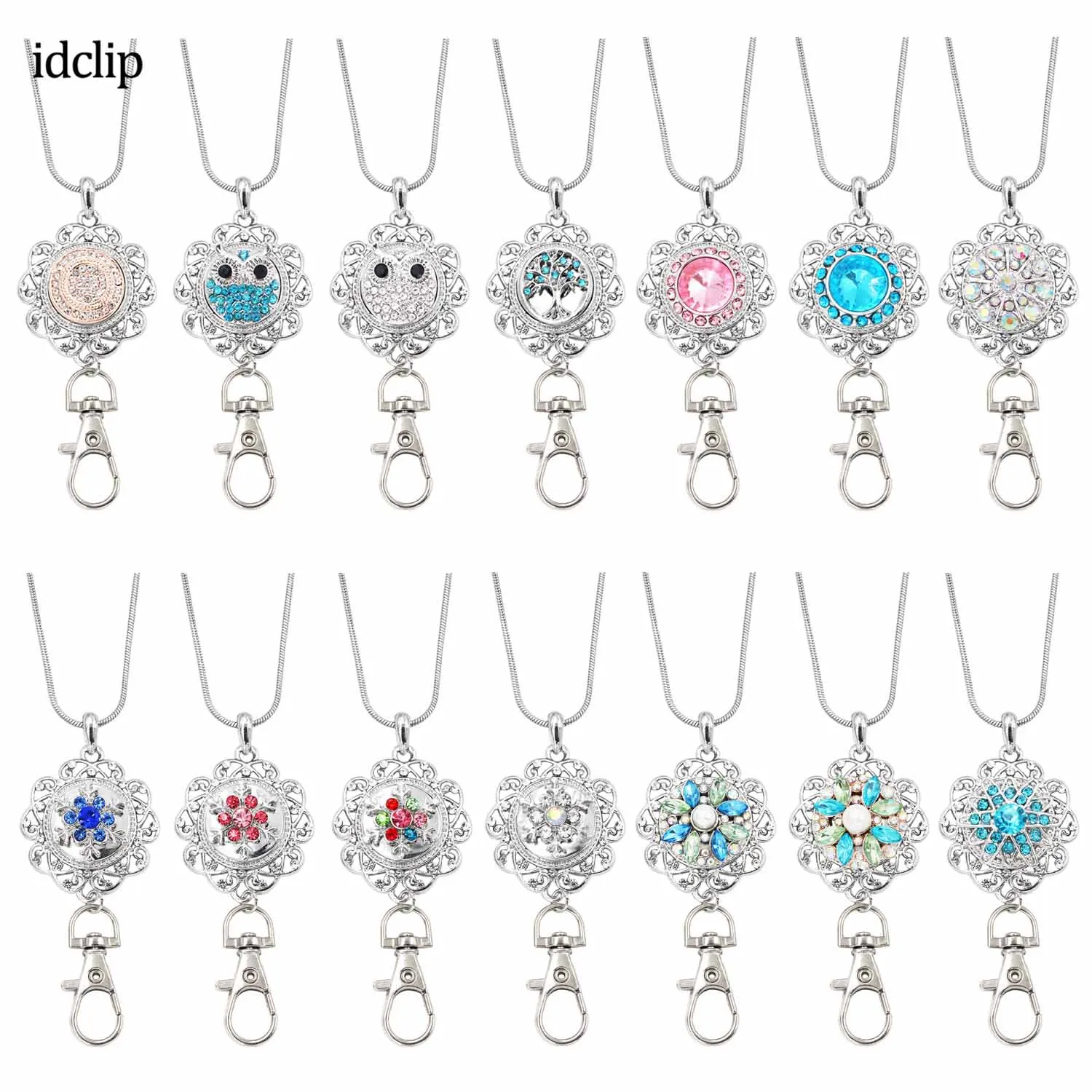 

idclip Flower Lanyard Badge Holder Necklace Snap Jewelry Charms Pendant Clip Office ID Holder