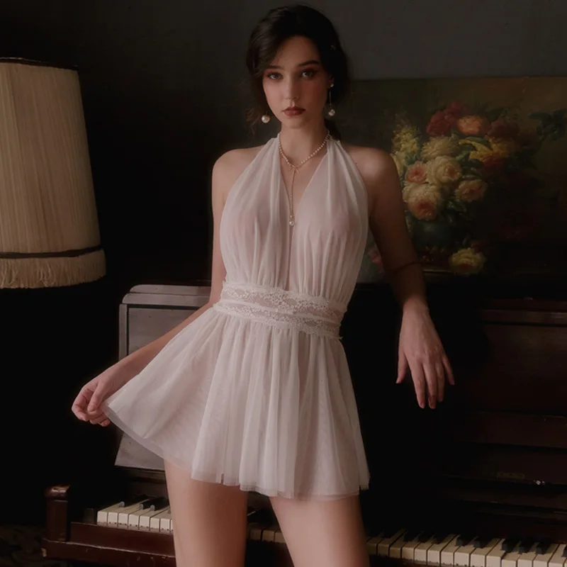 Французская сексуальная ночная рубашка Сказочная кружевная красивая с открытой