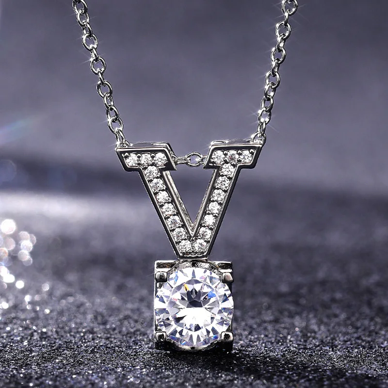

JK Fashion V Shaped Bridal Pendant Necklaces Cubic Zirconia Simple Stylish Accessories Versatile Female Silver Color Jewelry