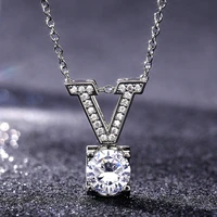 jk fashion v shaped bridal pendant necklaces cubic zirconia simple stylish accessories versatile female silver color jewelry