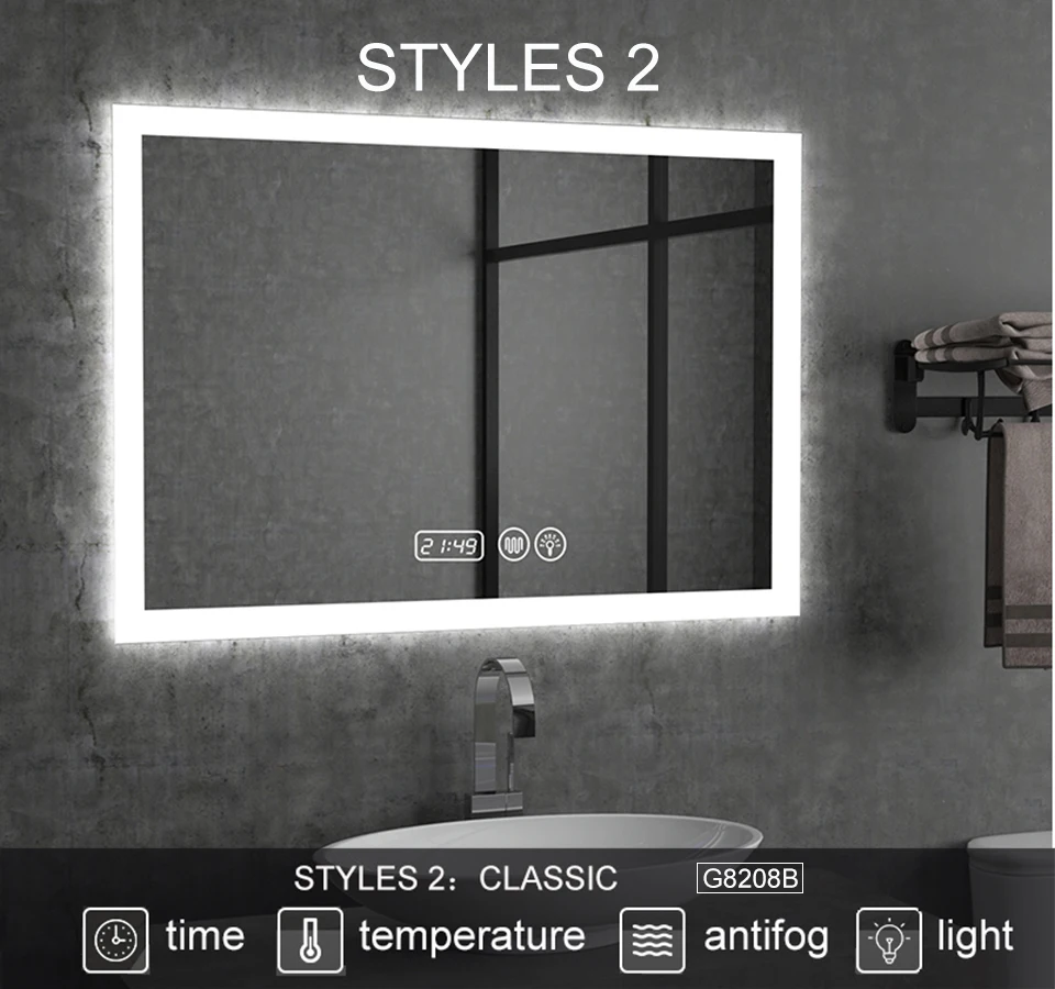 Gisha Wall-mounted Smart Mirror LED Bathroom Mirror Explosion proof Anti-fog Mirror Bathroom Makeup Mirror 2G8028