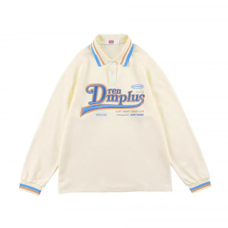 Рубашка-поло в японском ретро-стиле для мужчин и женщин свободная футболка с