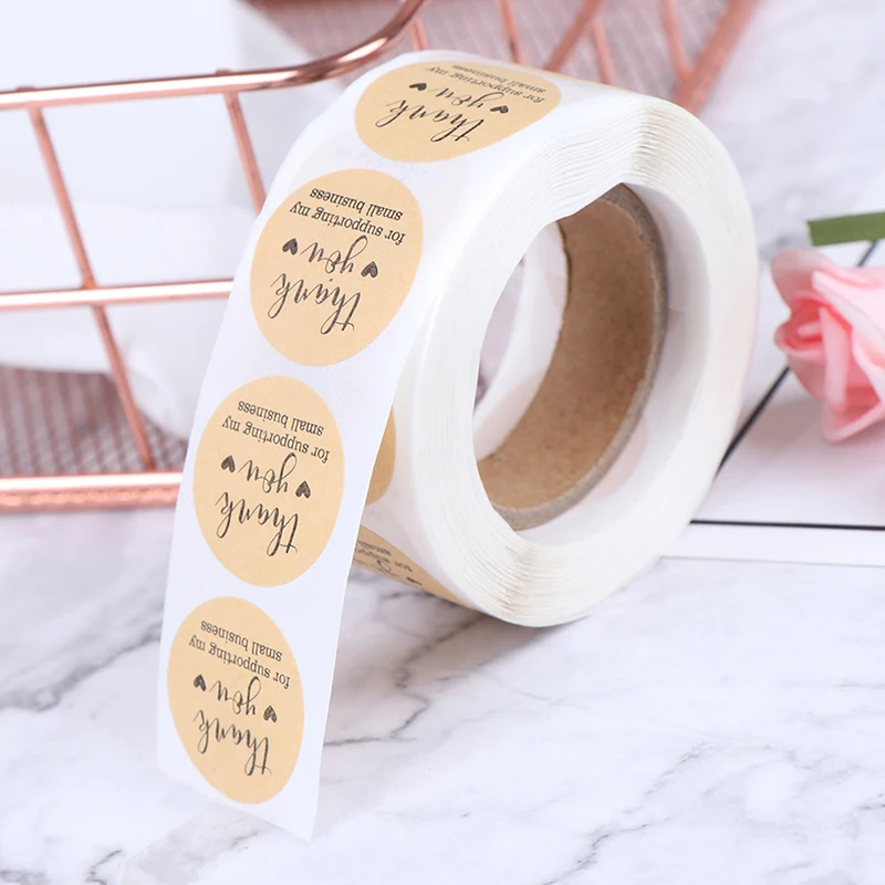 

500pcs/roll Thank You Stickers Kraft Paper Label Coffee Round Stationery Food Stickers Deco For Envelope Gift