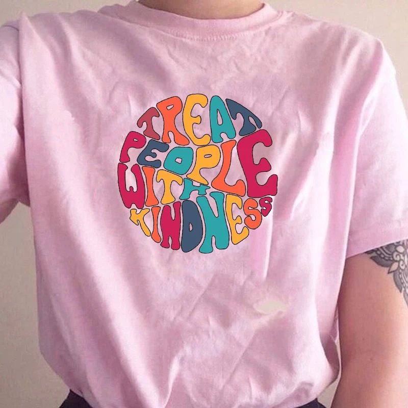 

Treat People With Kindness Graphic Tee Kawaii Cute Color Letter Casual Funny Unisex Women T-Shirt Harajuku Hipster Short Sleeves