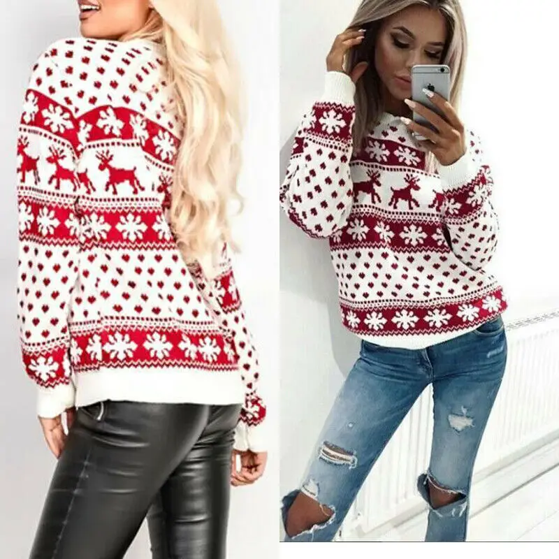 Women Hoodie Sweatshirt Lady Long Sleeve O-Neck Pullover Casual Loose Tops Christmas Xmas Party Hoodies