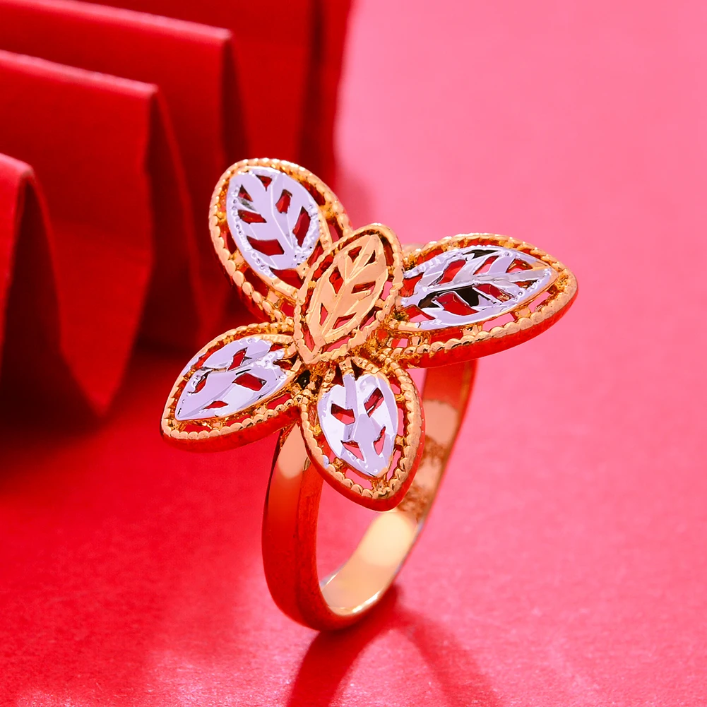 

Dubai Gold Color Rings 24K For Women Wedding Jewellery Women's Ring For Girls Bridal Wife Gifts African Dubai French