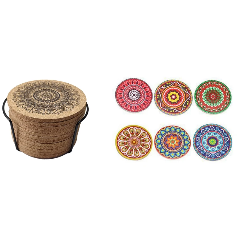 

Round Cork Coaster With Bracket Set & Coasters For Glasses Cups Vases Candles On Your Wood Glass Or Stone Dining Table