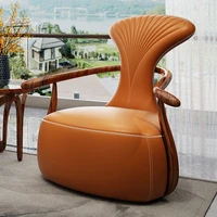 tt modern new chinese style ugyen wood leather sofa armchair living room modern minimalist wooden lounge chair