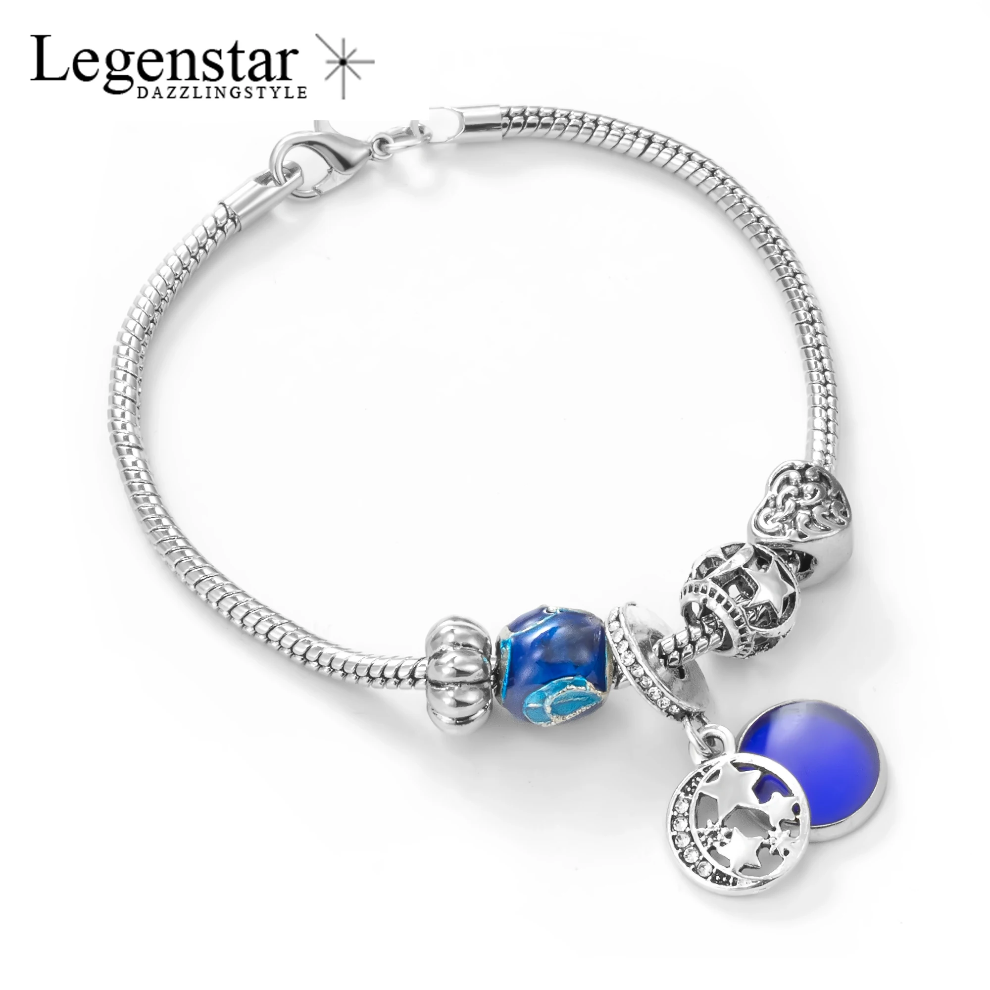 Legenstar синие Кристальные бусины серебристого цвета браслеты и для женщин DIY