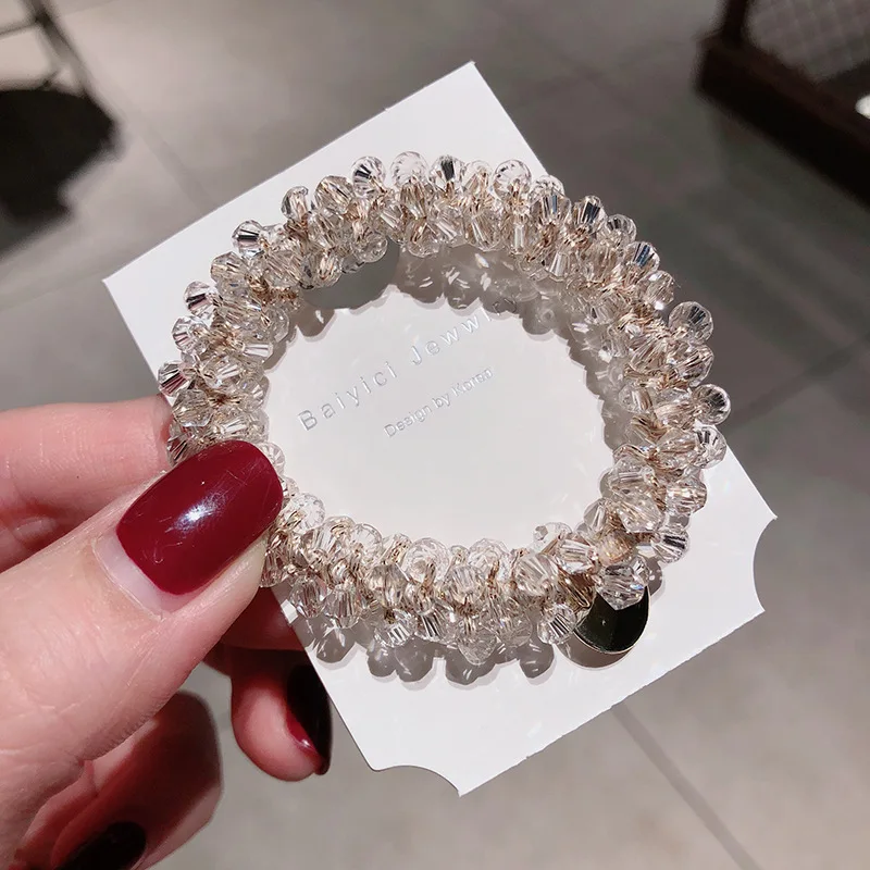 New Ruoshui Crystal Hair Ties - Pearl Elastic Hairband for Women, Girls Scrunchies Rubber Band - Hair Accessories Headwear Ornament image 6