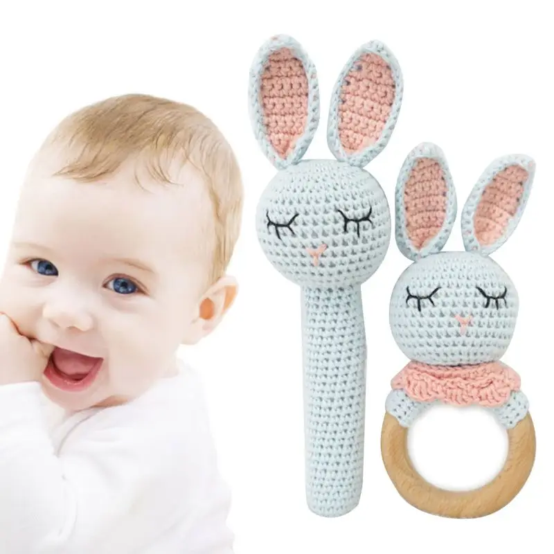OOTDTY 2 шт./компл. Детские деревянный Прорезыватель для зубов DIY вязаный кролик