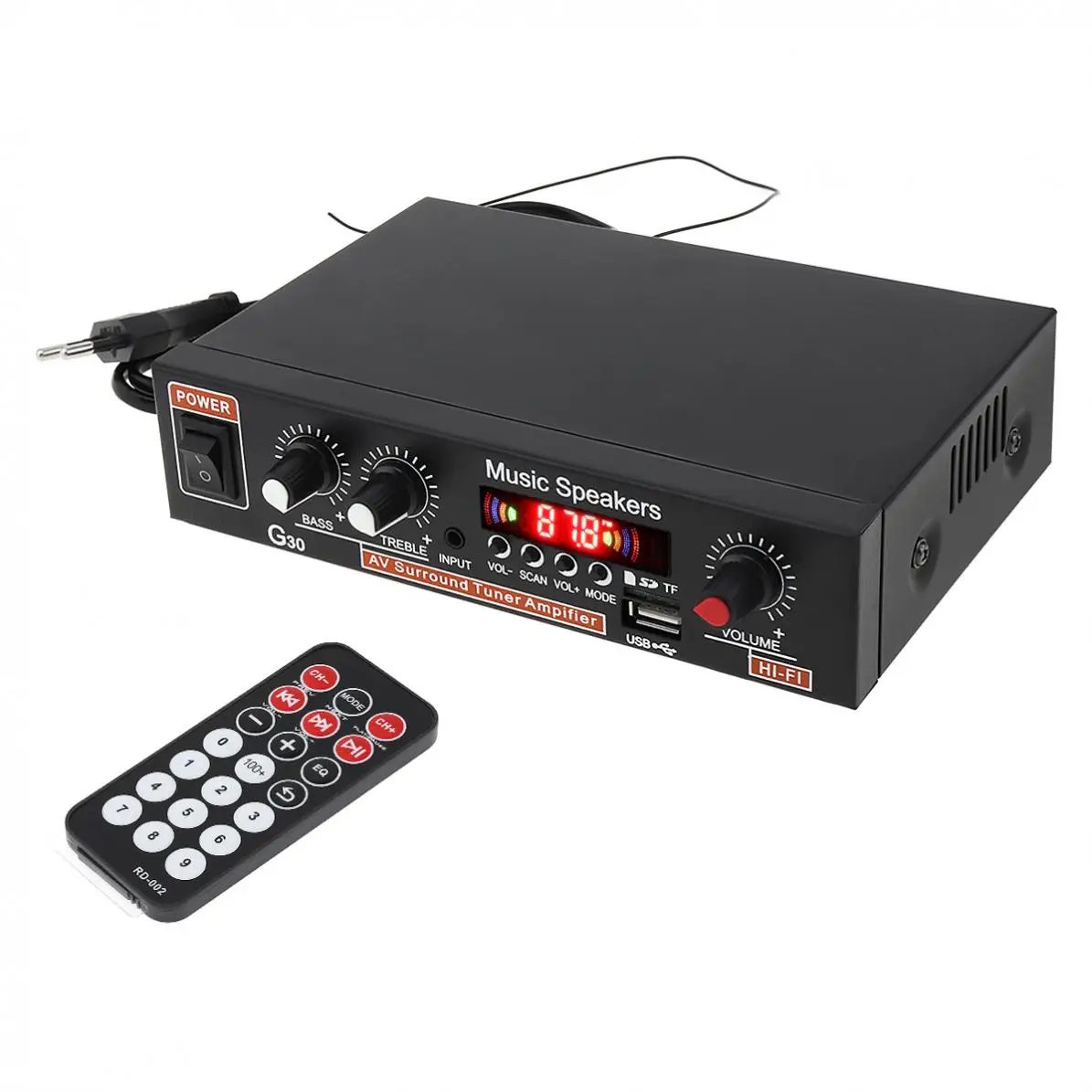 Автомобильный усилитель мощности G30 HIFI Bluetooth FM радио плеер с поддержкой SD / USB DVD MP3 и пультом дистанционного