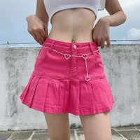 y2k pink pleated denim skirts mini skirt women 2021 summer harajuku ruffles solid high waist kawaii korean fashion streetwear