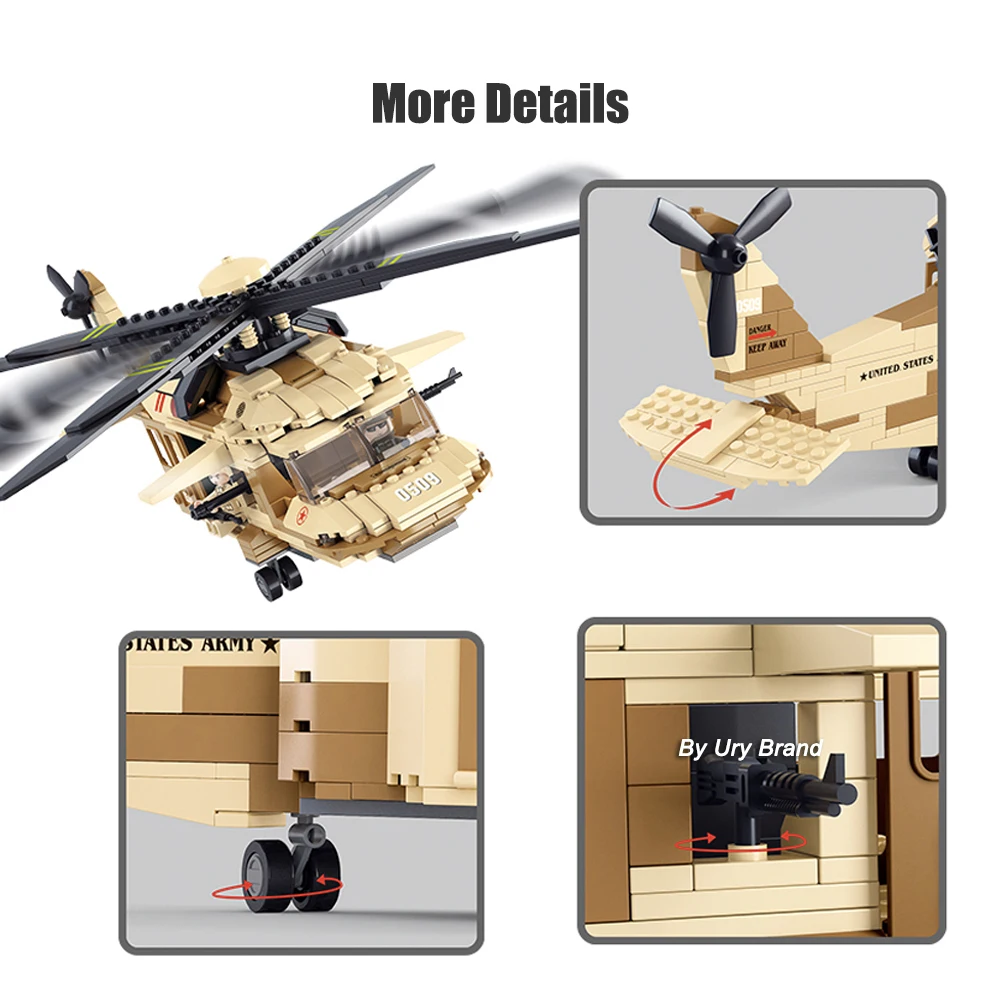 WW2 Военная серия вертолет ВВС самолёт армия солдаты куклы образовательные DIY